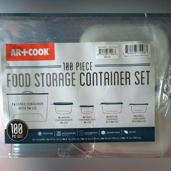 ART & COOK 100-PIECE DARK BLUE FOOD STORAGE SET - Picture 3 of 3